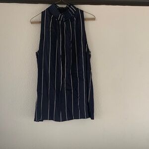 Tahari ASL Sleeveless Navy and White Blouse